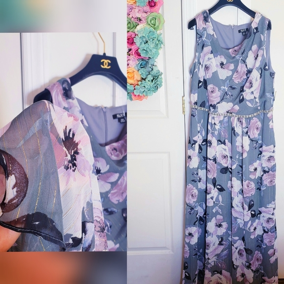 New SLNY Floral Cowl Maxi Evening Dress Gown 18W
